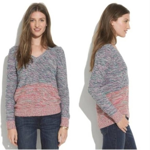 Madewell Sweater Small V-Neck Knit Colorblock Spectrum Pullover Long Sleeve - Picture 4 of 11